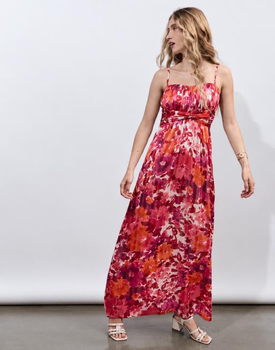 Robe longue imprimé à fleurs rose femme