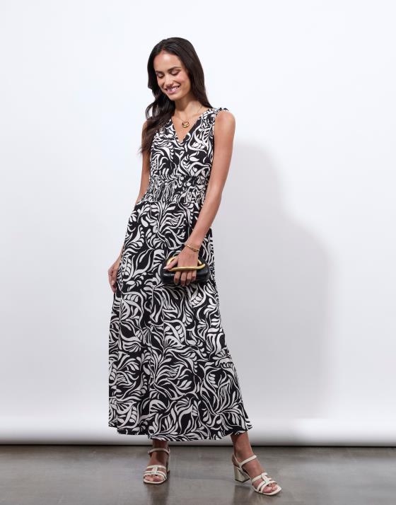 Robe longue imprimée noir femme