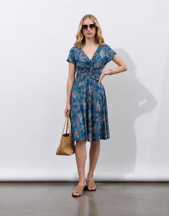 Robe courte imprimée bleu femme