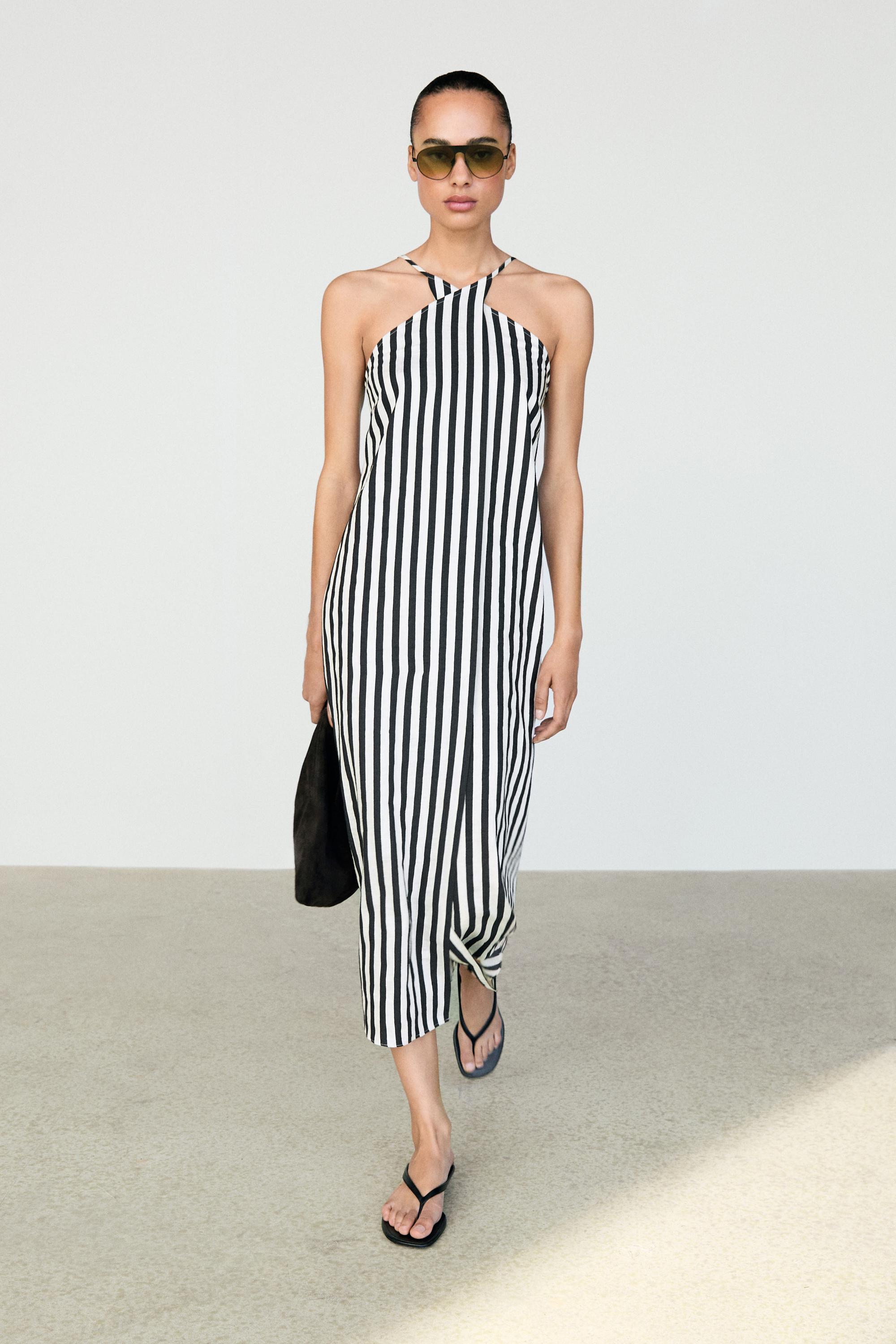 Vestido midi tirantes cruzados rayas