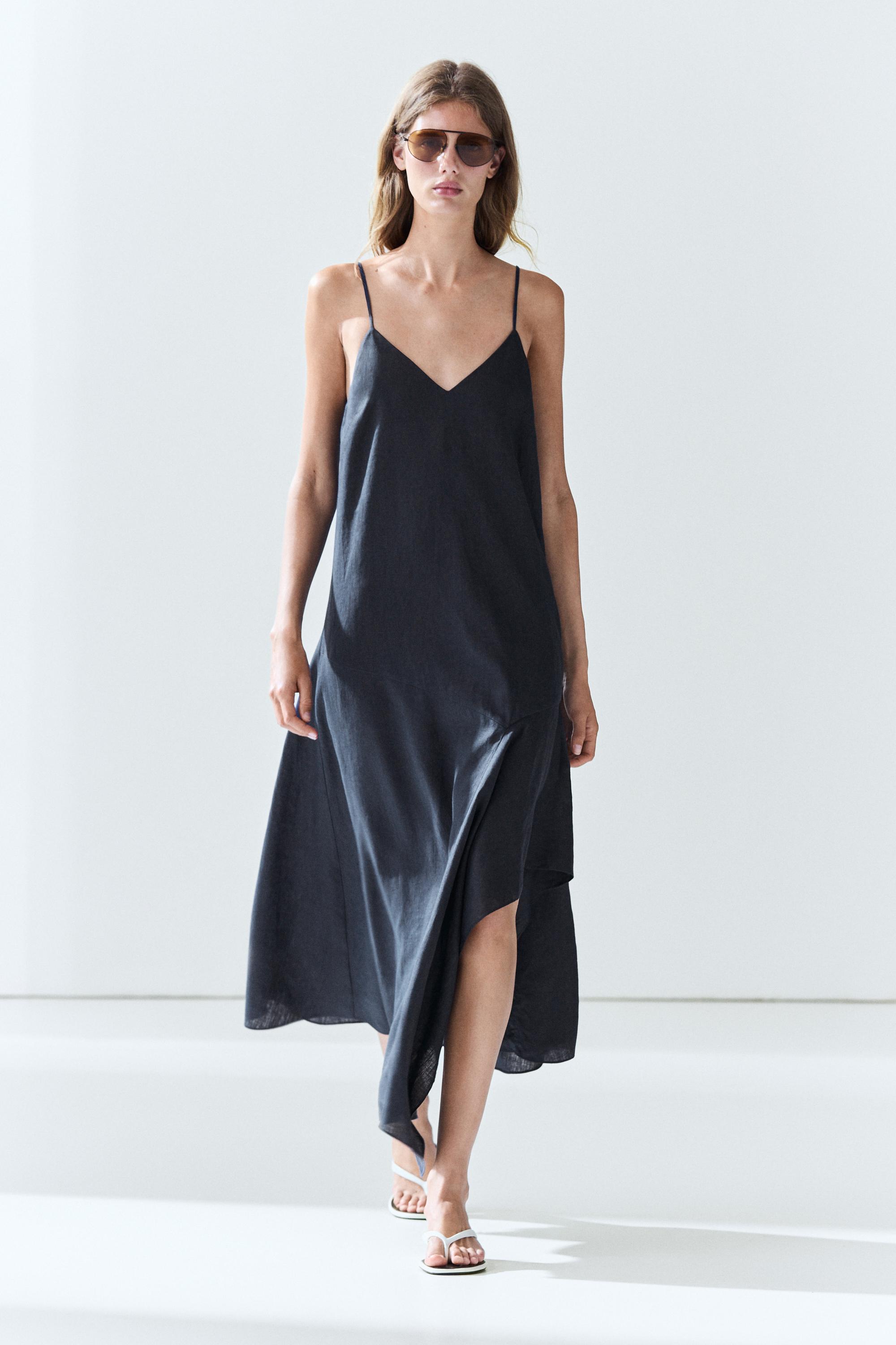 Vestido midi asimétrico 100% lino