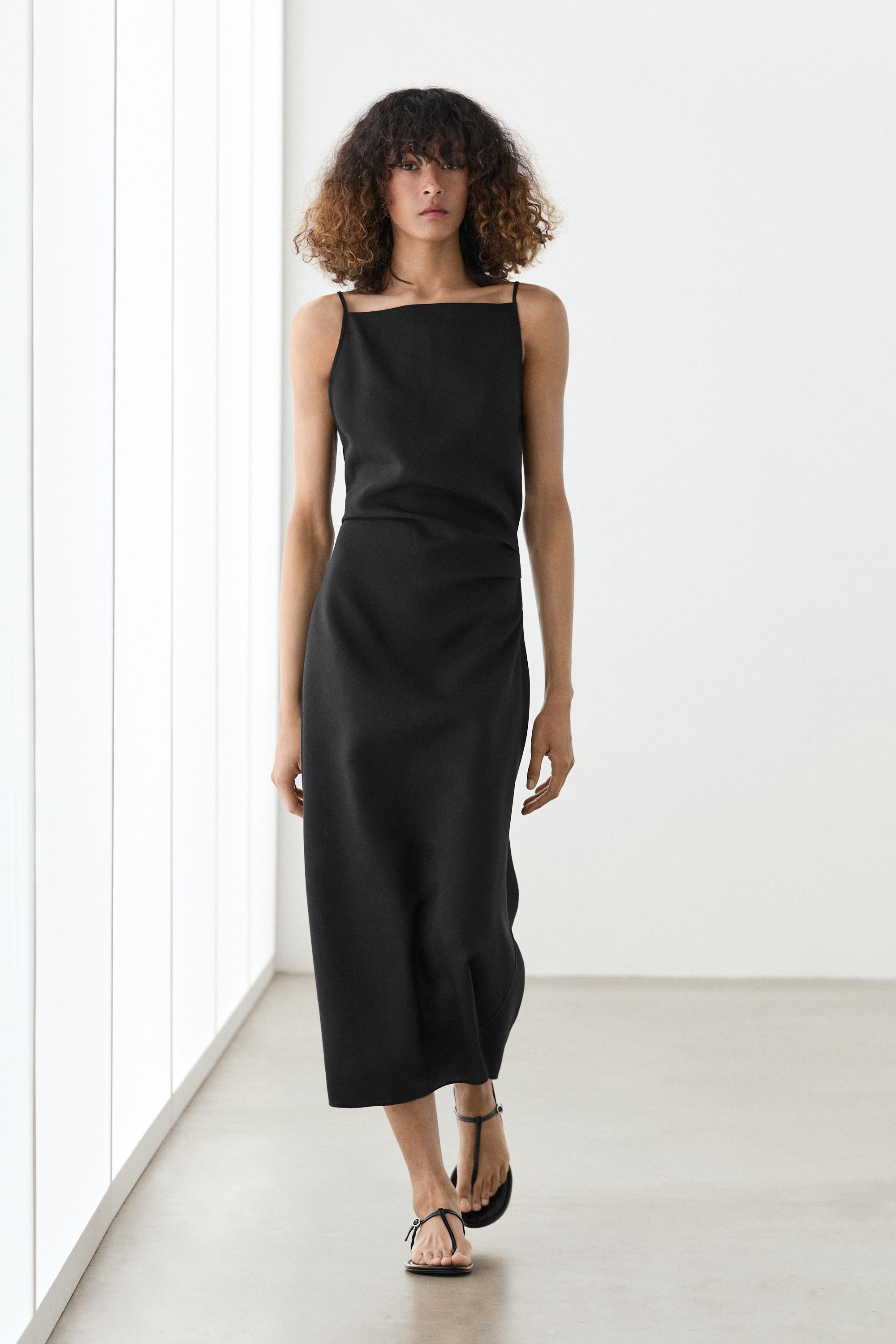 Vestido midi tirantes con lino