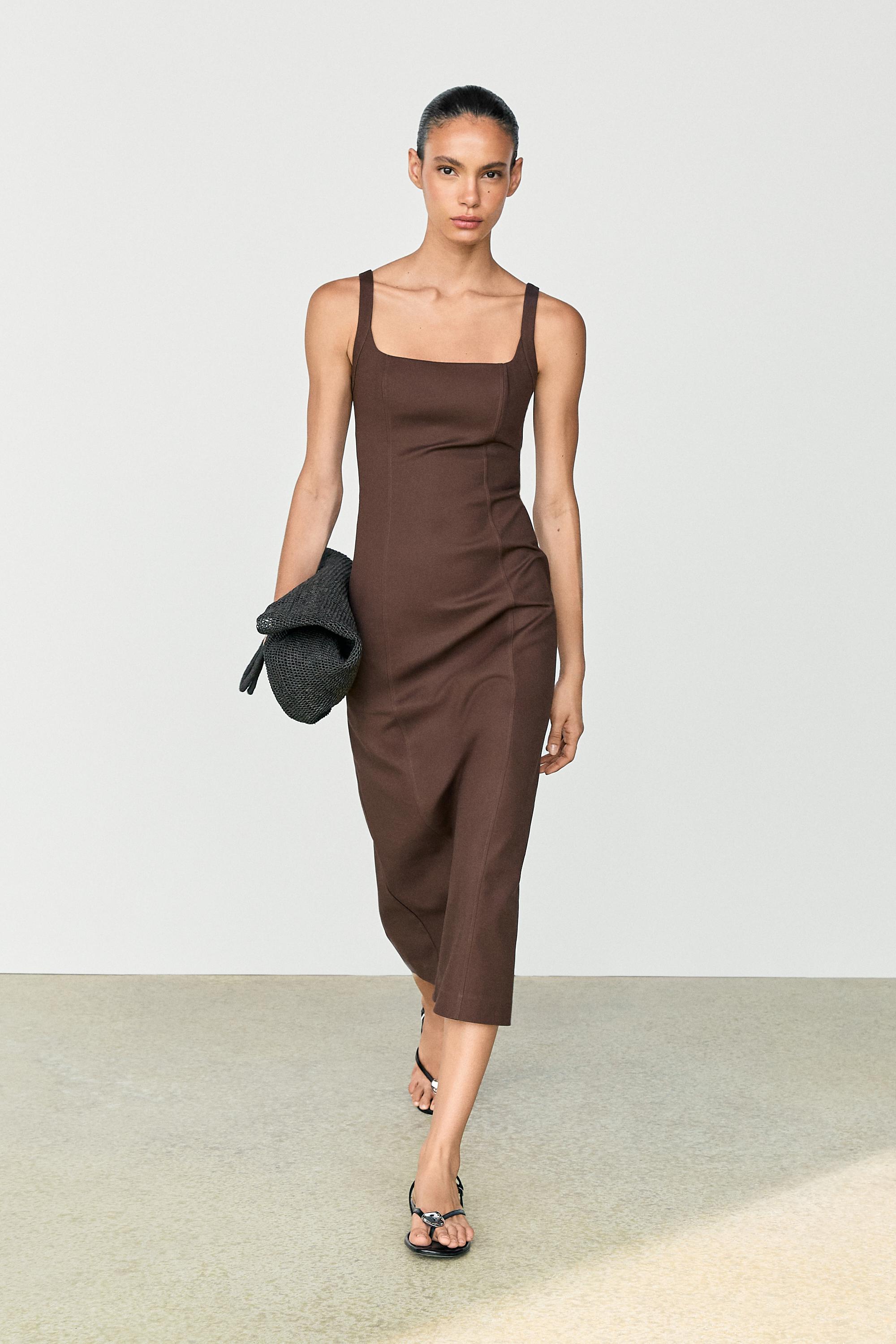 Vestido midi tirantes mezcla algodón