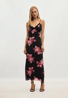 Robe midi imprimée en tulle et dentelle