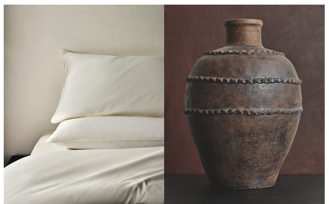 500 THREAD COUNT SATEEN BED SET AND TERRACOTTA VASE
