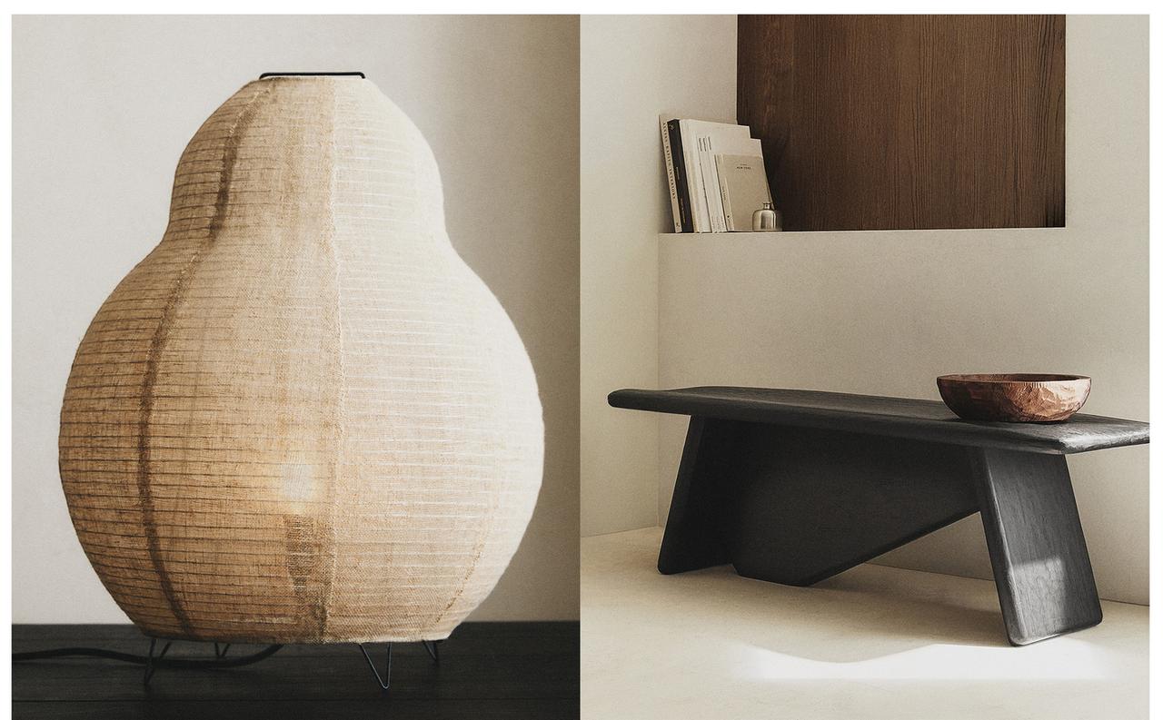LINEN LAMP AND BENCH WITH IRREGULAR TEXTURE