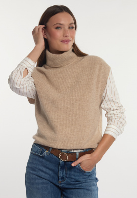 Débardeur mérinos col rond beige