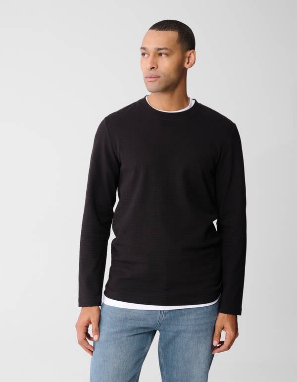 Structuur Longsleeve T-shirt Donkerbruin