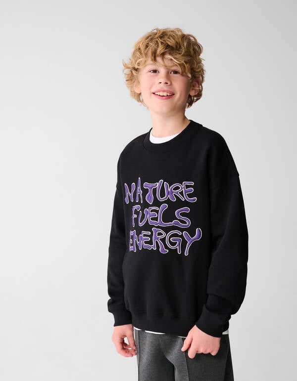 Nature Tekst Sweater Zwart