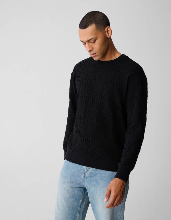 Wave Structuur Sweater Zwart