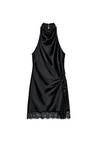 SATIN HALTER DRESS WITH LACE