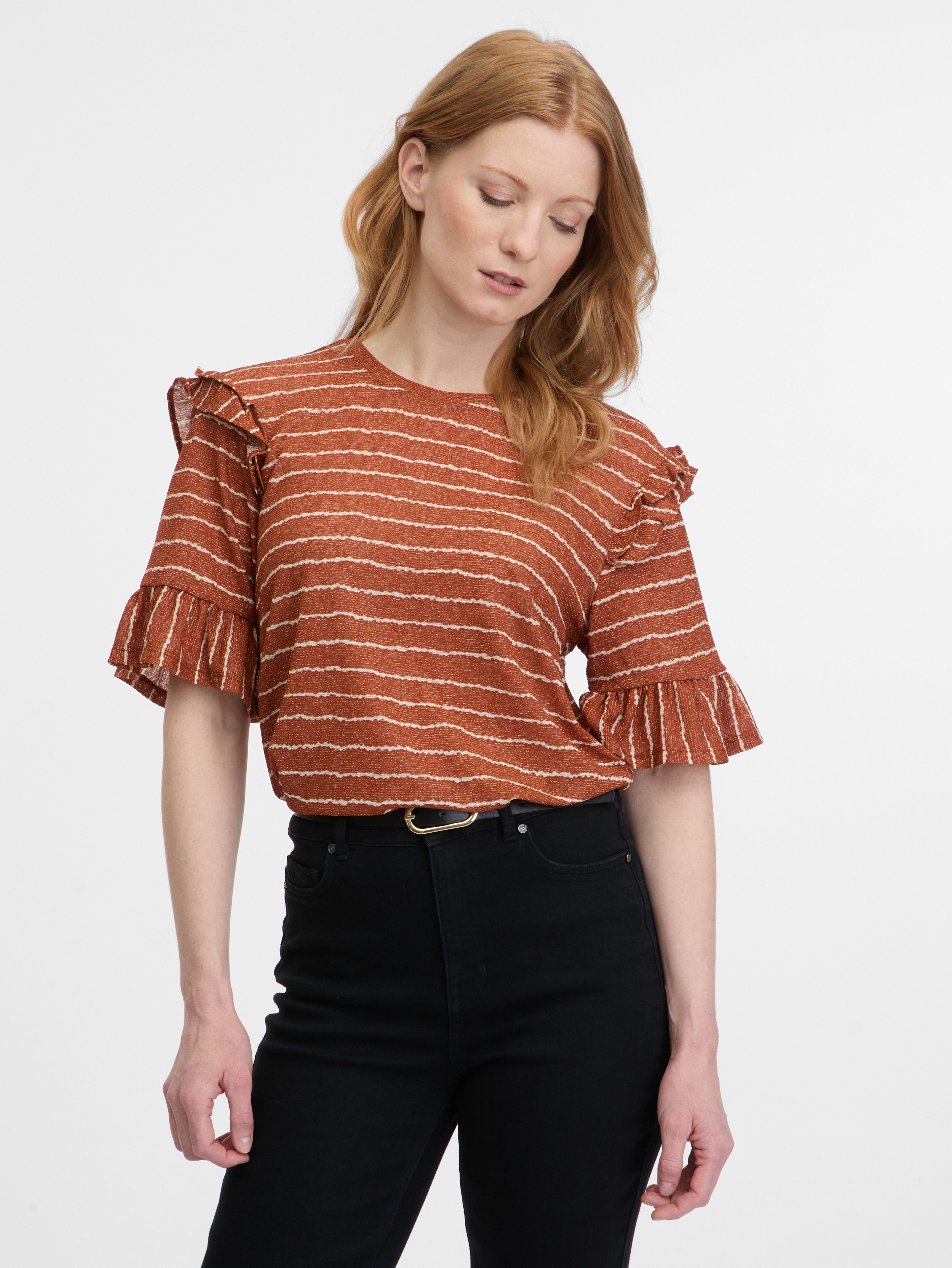 Brązowa damska koszulka polo w paski ORSAY