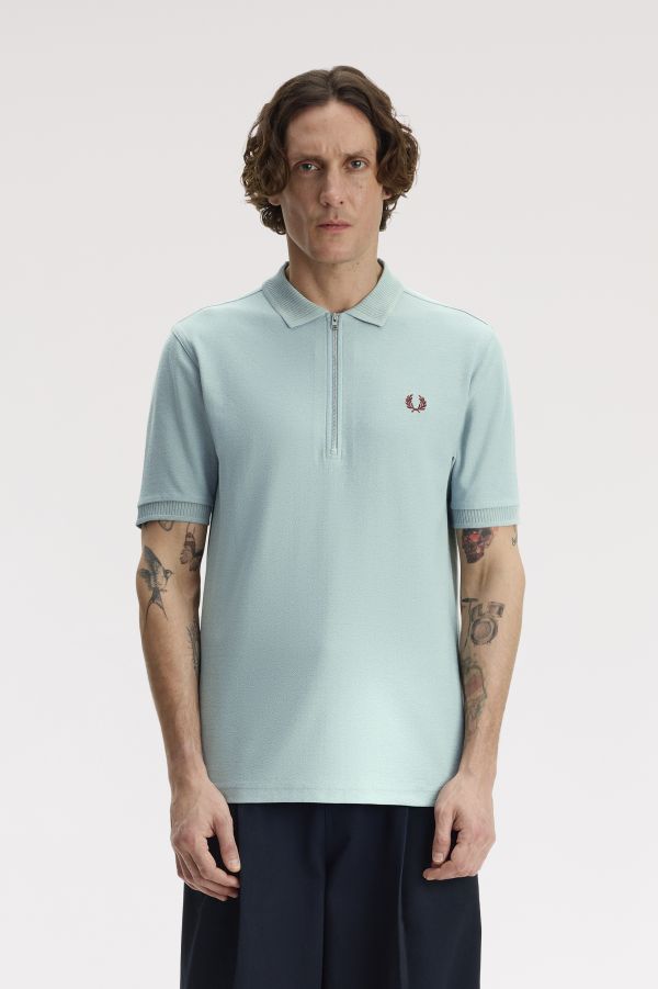 Crepe Piqué Polo Shirt Blue Silver Blue