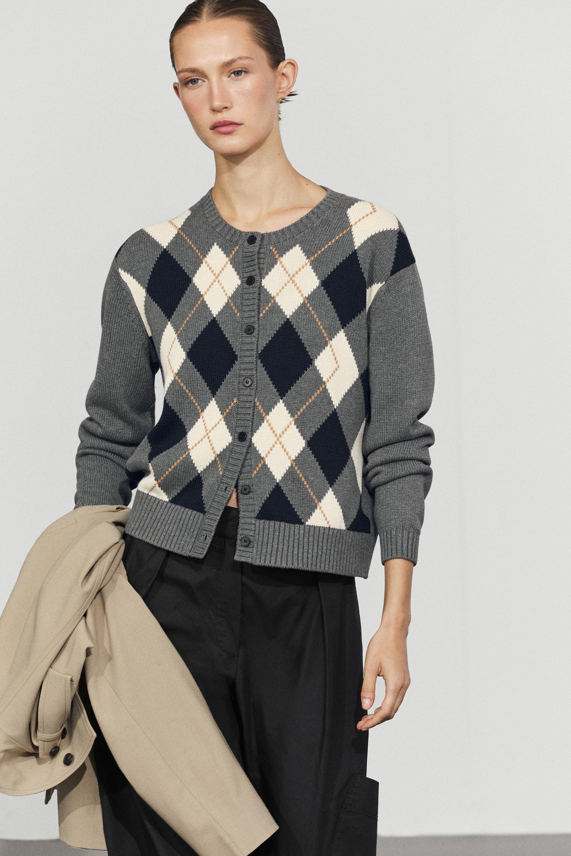 100% cotton diamond knit cardigan