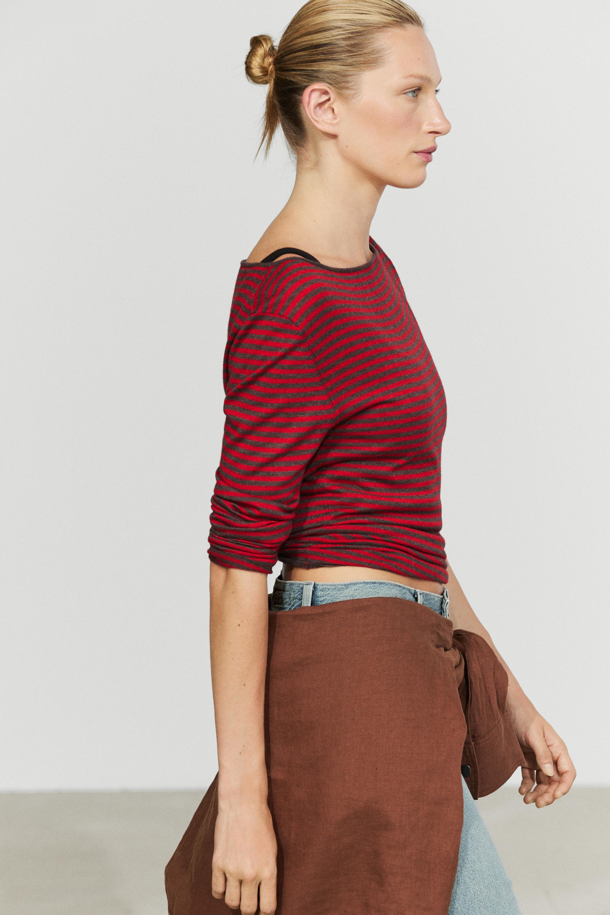 Striped wool-blend knit sweater
