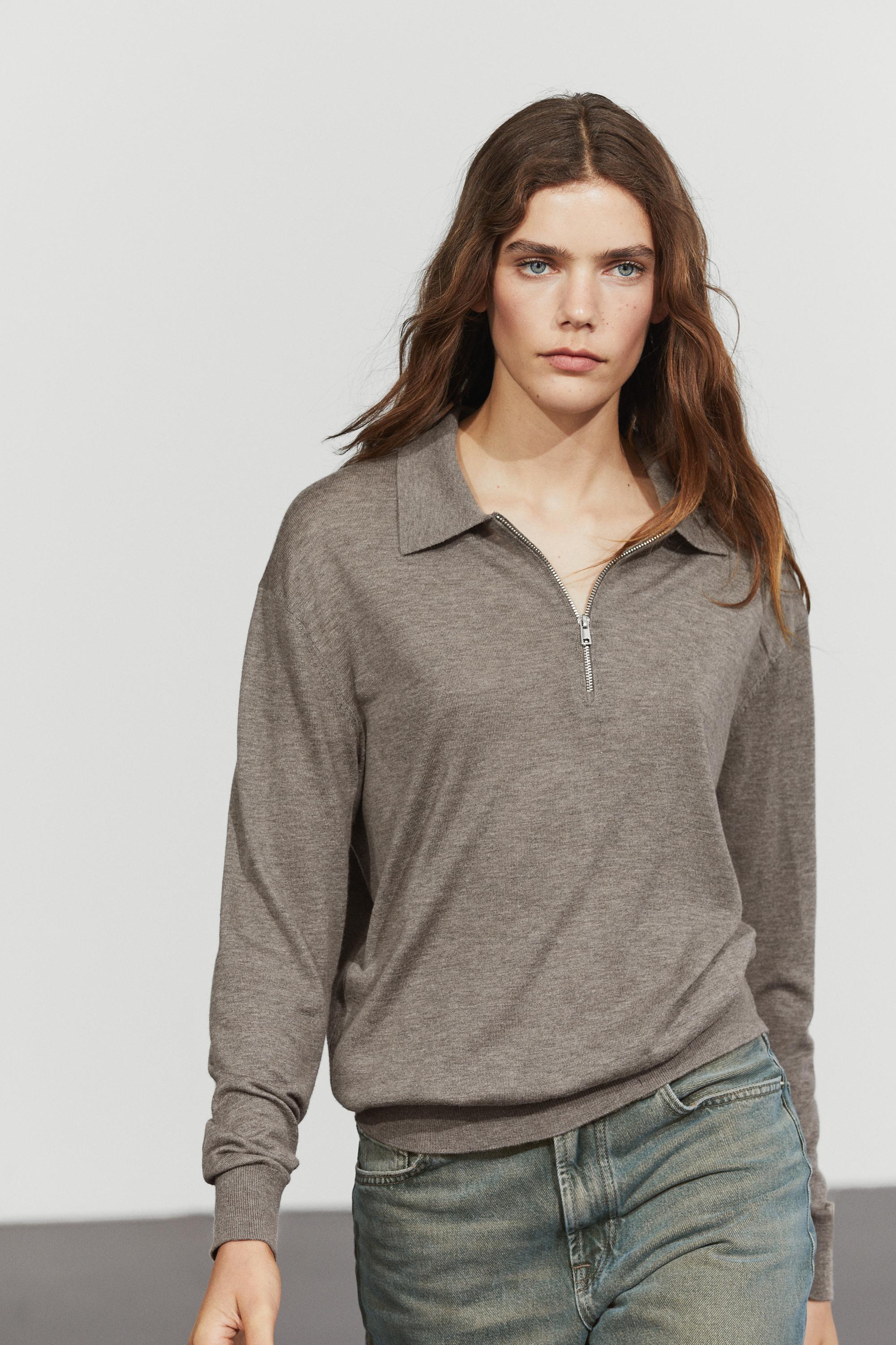 Wool blend quarter-zip knit sweater
